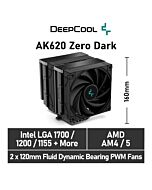 DeepCool AK620 Zero Dark R-AK620-BKNNMT-G-1 Black Air Cooler by deepcool at Rebel Tech