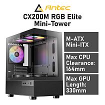 Antec CX200M RGB Elite CX200M-ELITE-B Mini-Tower Black Computer Case by antec at Rebel Tech