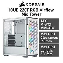 CORSAIR iCUE 220T RGB Airflow Mid Tower CC-9011174 Computer Case by corsair at Rebel Tech
