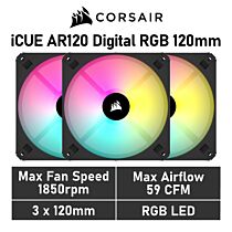CORSAIR iCUE AR120 Digital RGB 120mm PWM CO-9050167 Case Fans - 3 Pack by corsair at Rebel Tech