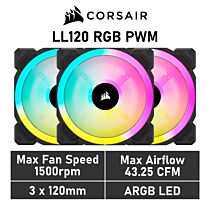 CORSAIR LL120 RGB 120mm PWM CO-9050072 Case Fans - 3 Fan Pack by corsair at Rebel Tech