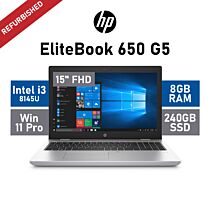 HP EliteBook 650 G5 15.6" Intel Core I3-8145U / 8GB RAM / 240GB SSD / Windows 11 Pro / A-Grade Refurbished Laptop by hp at Rebel Tech