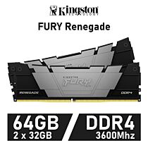 Kingston FURY Renegade 64GB Kit DDR4-3600 CL18 1.35v KF436C18RBK2/64 Desktop Memory by kingston at Rebel Tech