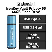 Kingston IronKey Vault Privacy 50 64GB USB-C IKVP50C/64GB Flash Drive by kingston at Rebel Tech