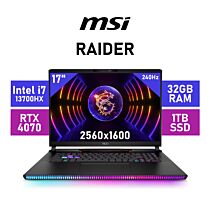 MSI Raider GE78HX 13VG-021ZA Intel Core i7-13700HX / 17" QHD+ (2560x1600) 240Hz / 32GB DDR5 RAM / GeForce RTX 4070 8GB / 1 TB PCIe Gen4x4 NVMe SSD / Windows 11 Home / Core Black Gaming Laptop 