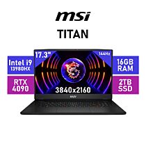 MSI Titan GT77HX 13VI-099ZA Intel Core i9-13980HX / 17.3" UHD (3840x2160) 144Hz / 64GB DDR5 RAM / GeForce RTX 4090 16 GB / 2 TB PCIe Gen4x4 NVMe SSD / Windows 11 Pro/ Core Black Gaming Laptop by msi at Rebel Tech
