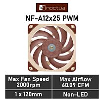 Noctua NF-A12x25 PWM 120mm PWM NF-A12X25 PWM Case Fan by noctua at Rebel Tech