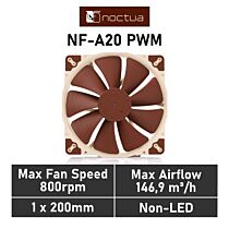 Noctua Premium NF-A20 200mm NF-A20 PWM Case Fan by noctua at Rebel Tech