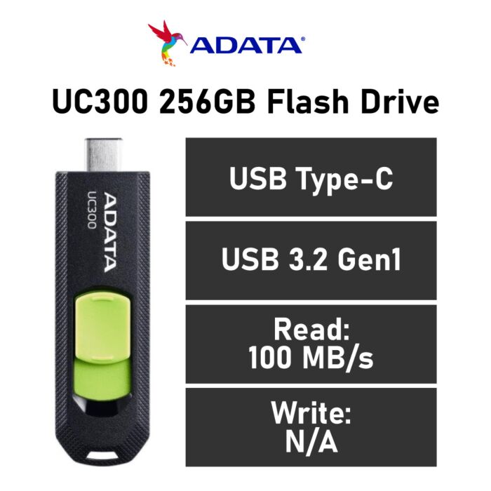 ADATA UC300 256GB USB-C ACHO-UC300-256G-RBK/GN Flash Drive by adata at Rebel Tech