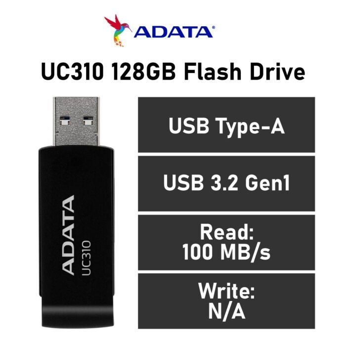 ADATA UC310 128GB USB-A UC310-128G-RBK Flash Drive by adata at Rebel Tech