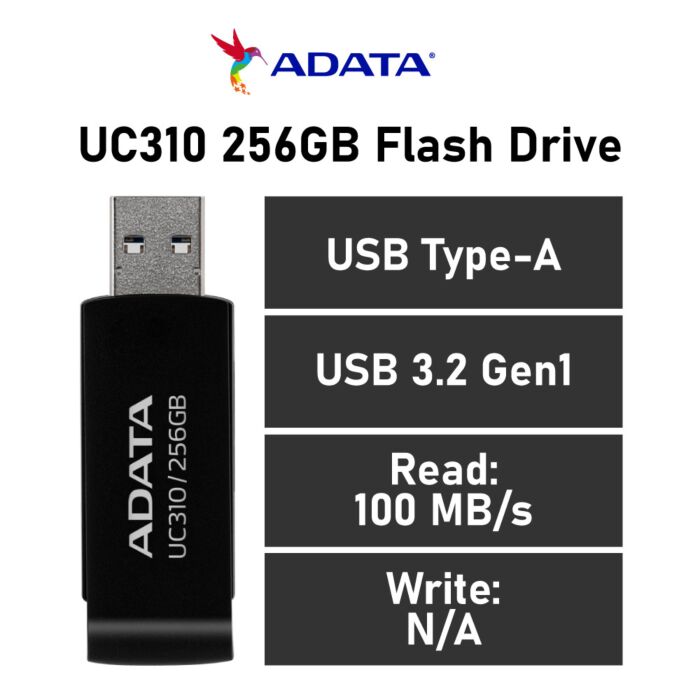 ADATA UC310 256GB USB-A UC310-256G-RBK Flash Drive by adata at Rebel Tech