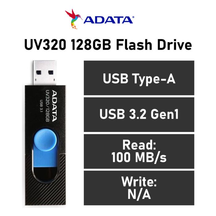 ADATA UV320 128GB USB-A AUV320-128G-RBKBL Flash Drive by adata at Rebel Tech