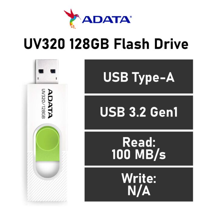 ADATA UV320 128GB USB-A AUV320-128G-RWHGN Flash Drive by adata at Rebel Tech