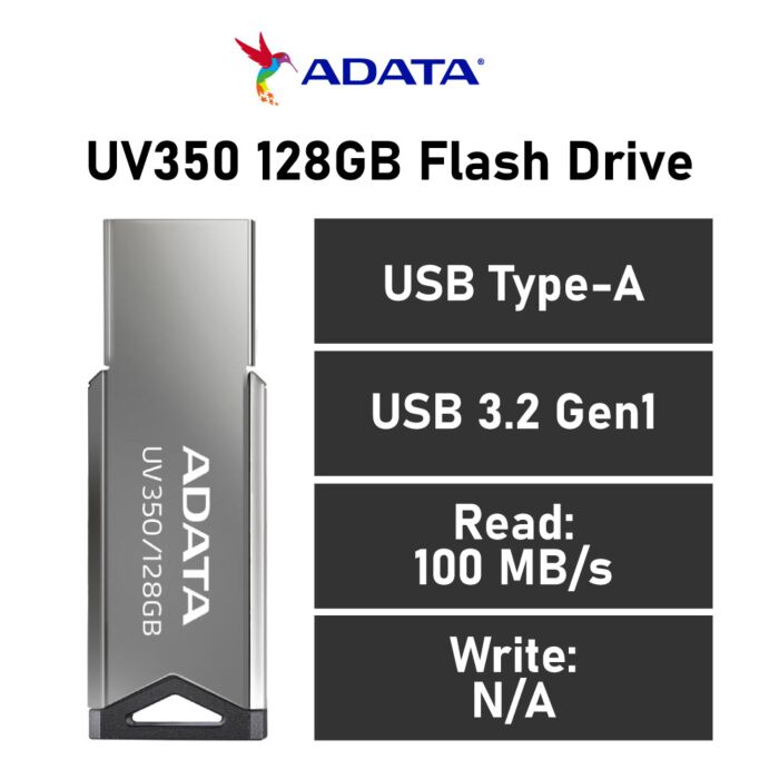 ADATA UV350 128GB USB-A AUV350-128G-RBK Flash Drive by adata at Rebel Tech