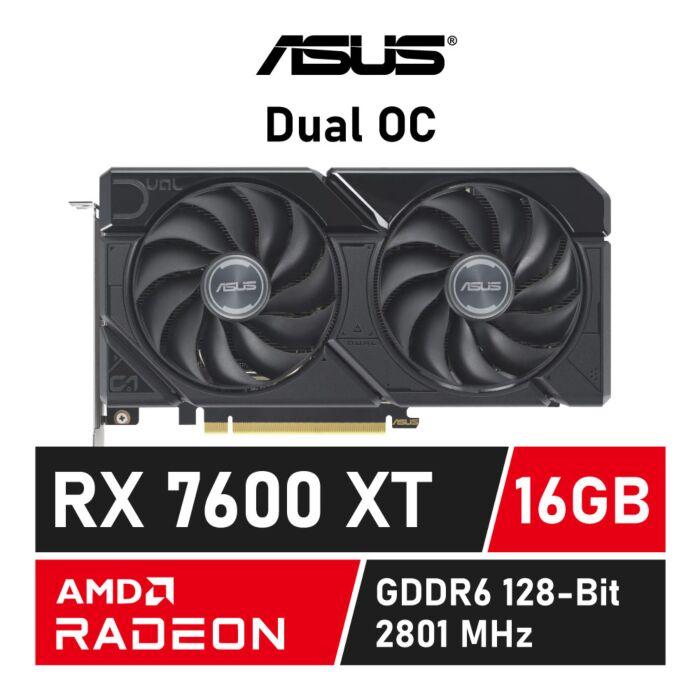 ASUS Dual Radeon RX 7600 XT OC Edition 16GB GDDR6 90YV0K21-M0NA00 Graphics Card by asus at Rebel Tech