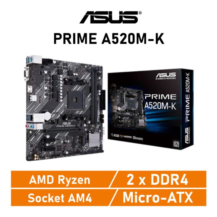 ASUS PRIME A520M-K AM4 AMD A520 Micro-ATX AMD Motherboard by asus at Rebel Tech