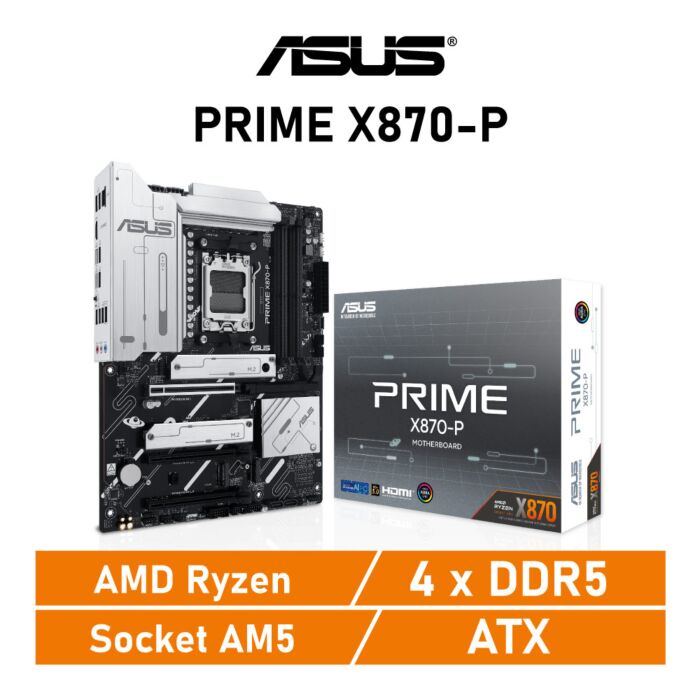 ASUS PRIME X870-P AM5 AMD X870 ATX AMD Motherboard by asus at Rebel Tech