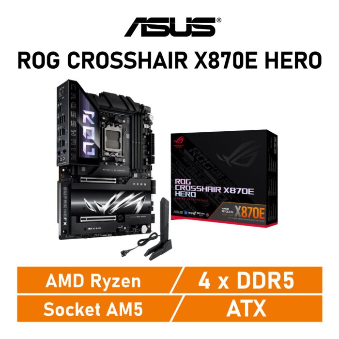 ASUS ROG CROSSHAIR X870E HERO AM5 AMD X870 ATX AMD Motherboard by asus at Rebel Tech