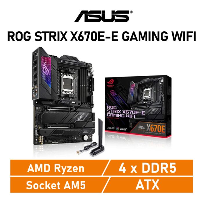 ASUS ROG STRIX X670E-E GAMING WIFI AM5 AMD X670 ATX AMD Motherboard by asus at Rebel Tech