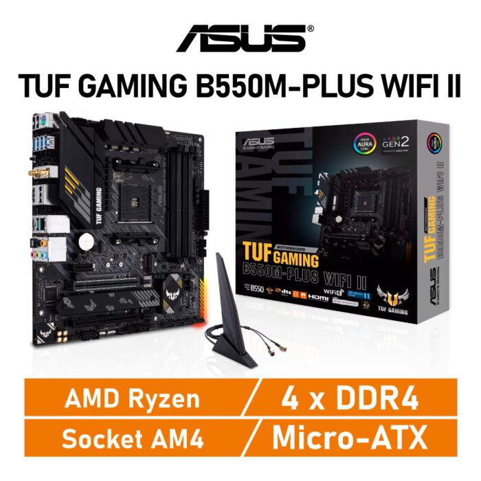 ASUS TUF GAMING B550M-PLUS WIFI II AM4 AMD B550 Micro-ATX AMD Motherboard by asus at Rebel Tech