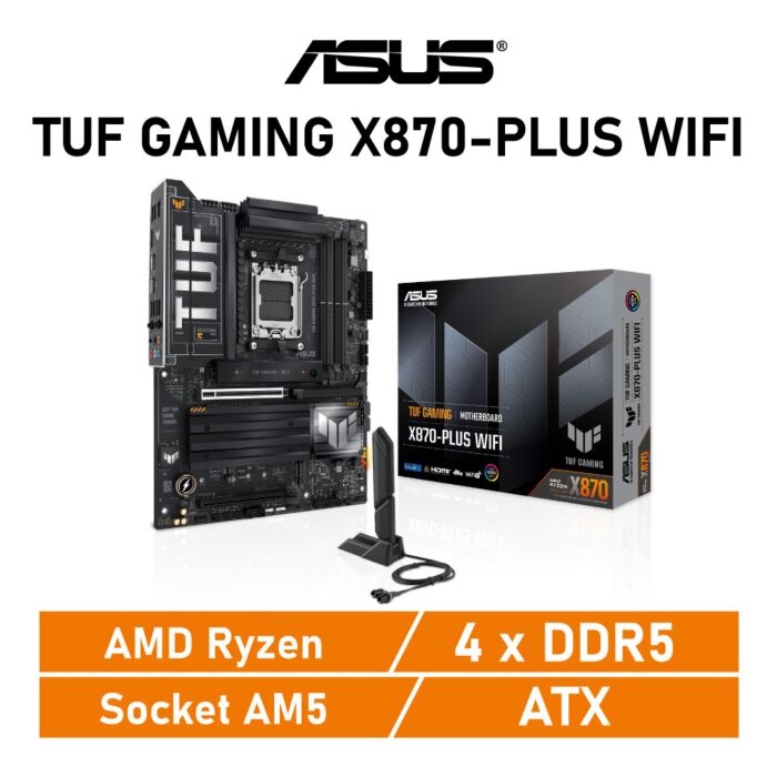 ASUS TUF GAMING X870-PLUS WIFI AM5 AMD X870 ATX AMD Motherboard by asus at Rebel Tech