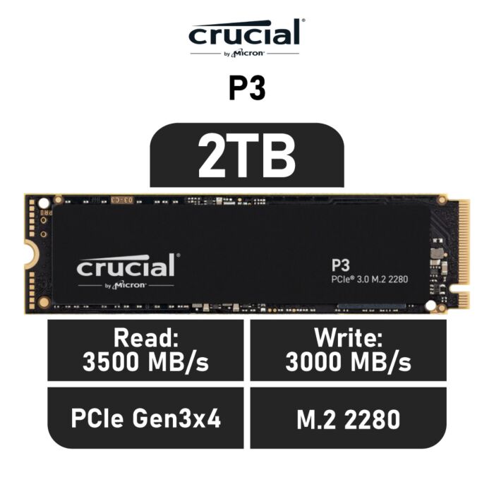 Crucial P3 2TB PCIe Gen3x4 CT2000P3SSD8 M.2 2280 Solid State Drive by crucial at Rebel Tech