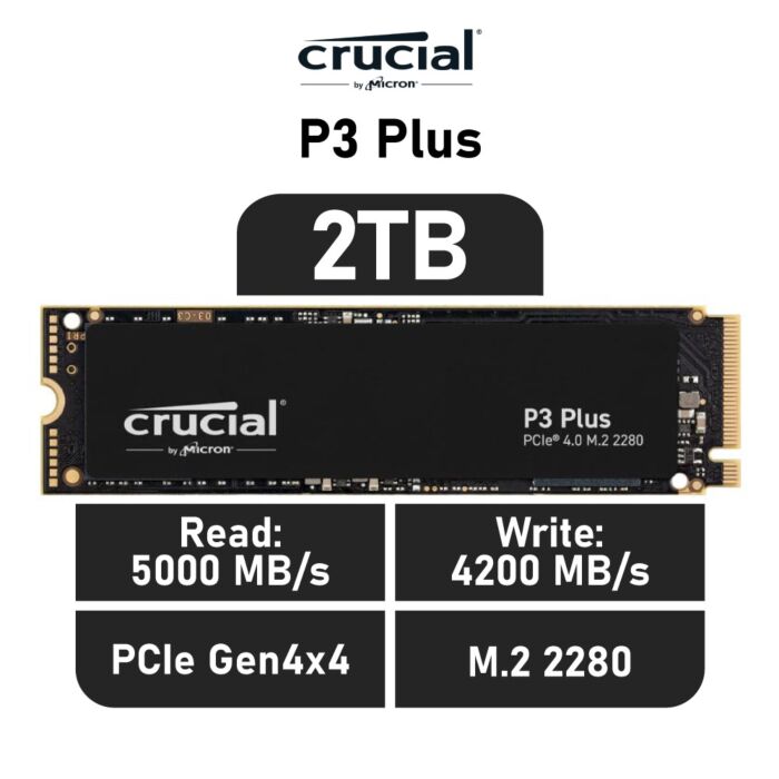 Crucial P3 Plus 2TB PCIe Gen4x4 CT2000P3PSSD8 M.2 2280 Solid State Drive by crucial at Rebel Tech