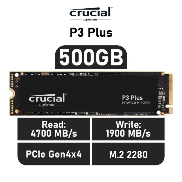 Crucial P3 Plus 500GB PCIe Gen4x4 CT500P3PSSD8 M.2 2280 Solid State Drive by crucial at Rebel Tech