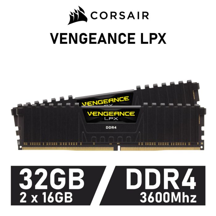 CORSAIR VENGEANCE LPX 32GB Kit DDR4-3600 CL18 1.35v CMK32GX4M2D3600C18 Desktop Memory by corsair at Rebel Tech