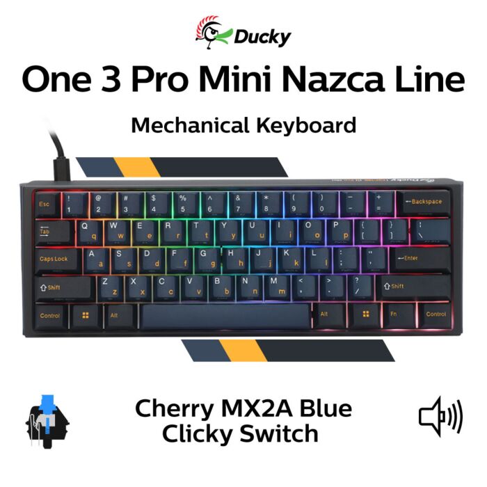 Ducky One 3 Pro Mini Nazca Line Cherry MX2A Blue DKON2361ST-CCUSPTCHNAZ001 Mini Size Mechanical Keyboard by ducky at Rebel Tech