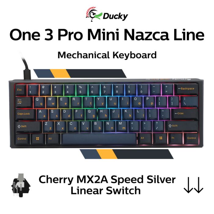 Ducky One 3 Pro Mini Nazca Line Cherry MX2A Speed Silver DKON2361ST-CPUSPTCHNAZ001 Mini Size Mechanical Keyboard by ducky at Rebel Tech