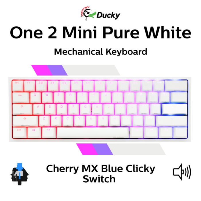 Ducky One 2 Mini Pure White RGB Cherry MX Blue DKON2061ST-CUSPDWWT1 Mini Size Mechanical Keyboard by ducky at Rebel Tech