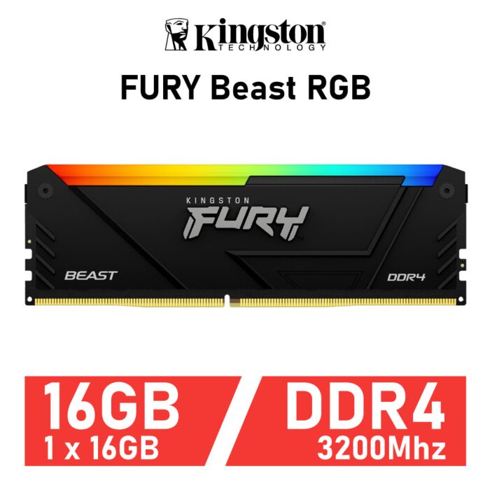 Kingston FURY Beast RGB 16GB DDR4-3200 CL16 1.35v KF432C16BBA/16 Desktop Memory by kingston at Rebel Tech