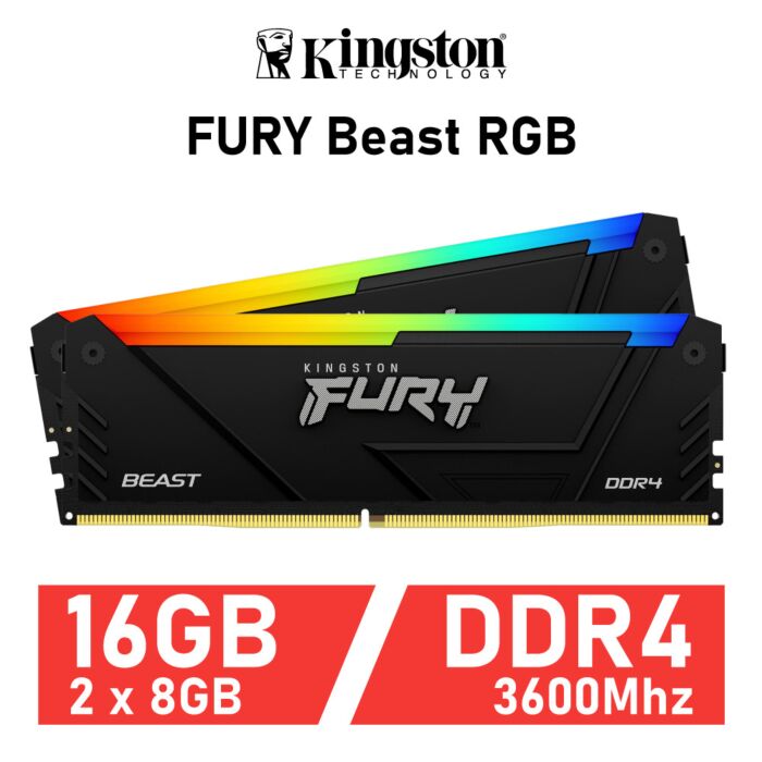 Kingston FURY Beast RGB 16GB Kit DDR4-3600 CL17 1.35v KF436C17BBAK2/16 Desktop Memory by kingston at Rebel Tech