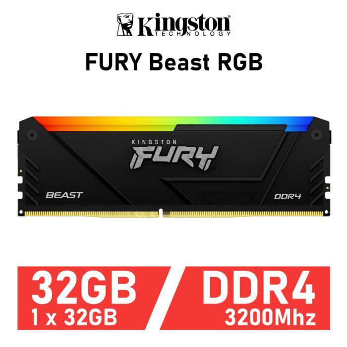 Kingston FURY Beast RGB 32GB DDR4-3200 CL16 1.35v KF432C16BBA/32 Desktop Memory by kingston at Rebel Tech