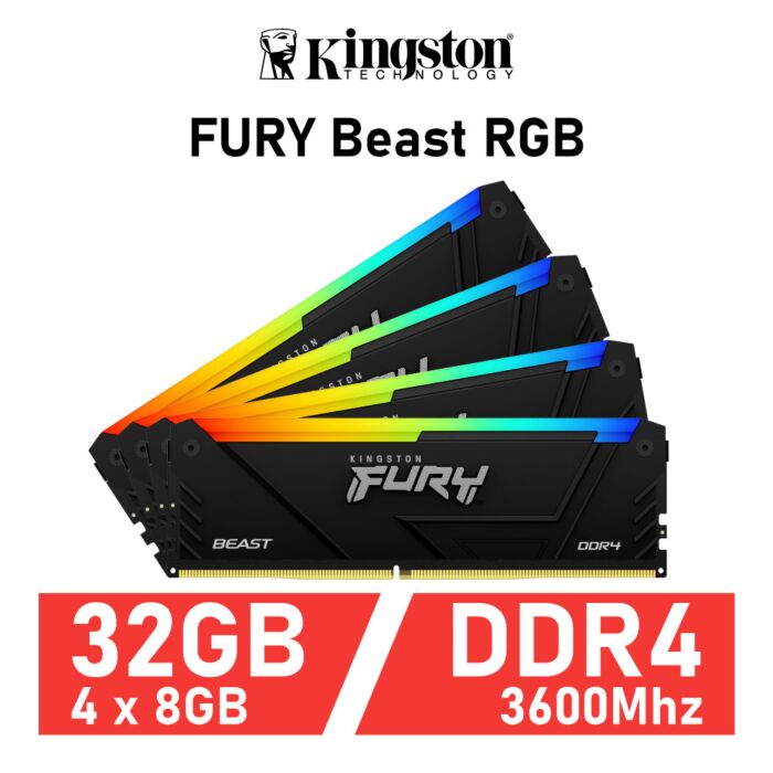 Kingston FURY Beast RGB 32GB Kit DDR4-3600 CL17 1.35v KF436C17BBAK4/32 Desktop Memory by kingston at Rebel Tech