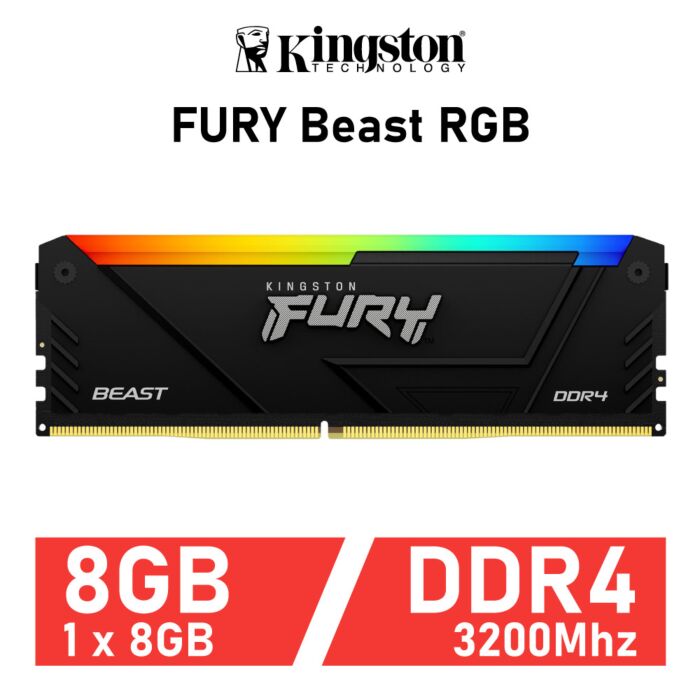 Kingston FURY Beast RGB 8GB DDR4-3200 CL16 1.35v KF432C16BBA/8 Desktop Memory by kingston at Rebel Tech