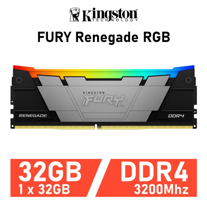 Kingston FURY Renegade RGB 32GB DDR4-3200 CL16 1.35v KF432C16RBA/32 Desktop Memory by kingston at Rebel Tech