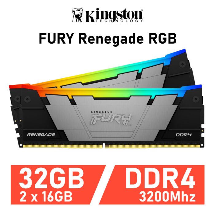 Kingston FURY Renegade RGB 32GB Kit DDR4-3200 CL16 1.35v KF432C16RB1AK2/32 Desktop Memory by kingston at Rebel Tech