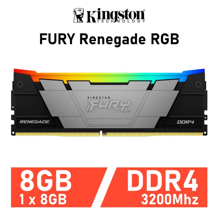 Kingston FURY Renegade RGB 8GB DDR4-3200 CL16 1.35v KF432C16RBA/8 Desktop Memory by kingston at Rebel Tech