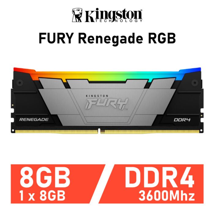 Kingston FURY Renegade RGB 8GB DDR4-3600 CL16 1.35v KF436C16RBA/8 Desktop Memory by kingston at Rebel Tech