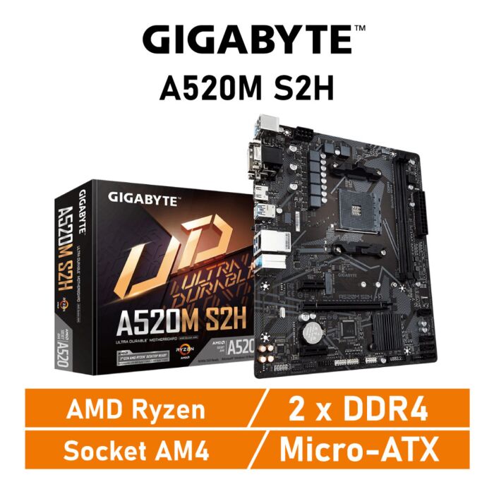 GIGABYTE A520M S2H AM4 AMD A520 Micro ATX AMD Motherboard