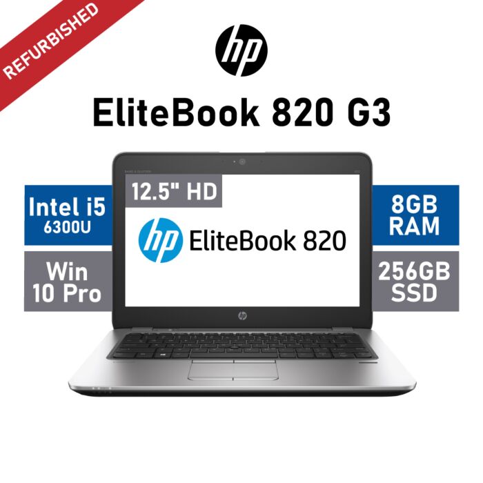 HP EliteBook 820 G3 12.5" Intel Core I5 6300U / 8GB RAM / 256GB SSD / Windows 10 Pro / A-Grade Refurbished Laptop by hp at Rebel Tech