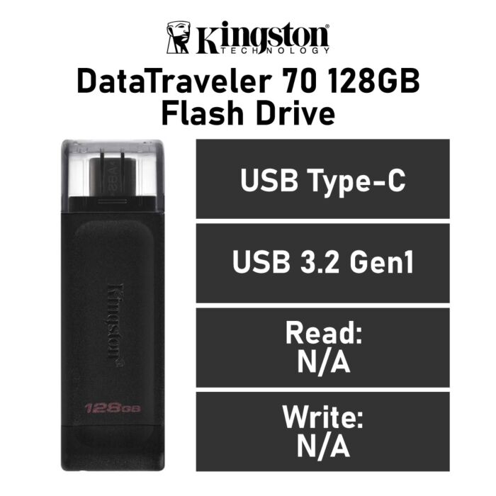 Kingston DataTraveler 70 128GB USB-C DT70/128GB Flash Drive by kingston at Rebel Tech