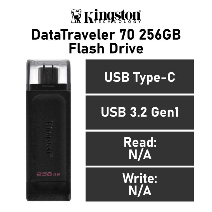 Kingston DataTraveler 70 256GB USB-C DT70/256GB Flash Drive by kingston at Rebel Tech