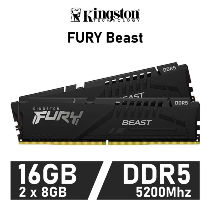 Kingston FURY Beast 16GB Kit DDR5-5200 CL36 1.25v KF552C36BBEK2-16 Desktop Memory by kingston at Rebel Tech