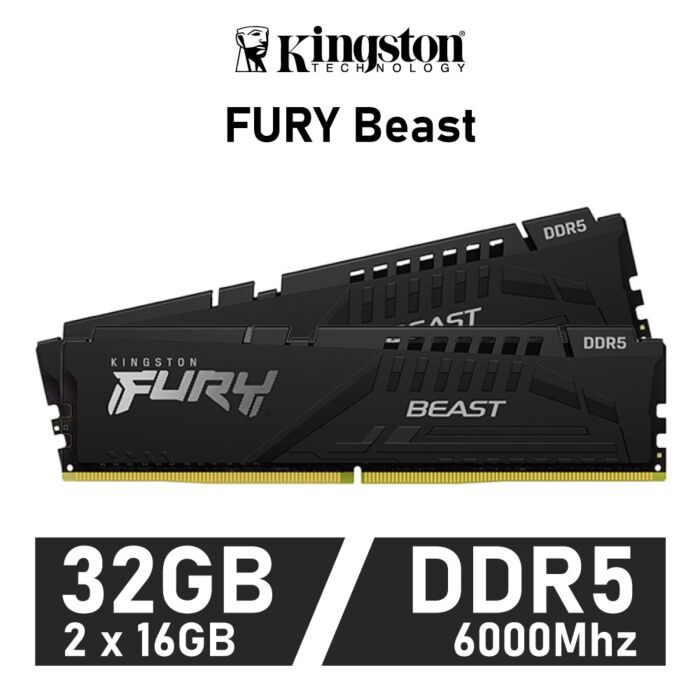 Kingston FURY Beast 32GB Kit DDR5-6000 CL40 1.35v KF560C40BBK2-32 Desktop Memory by kingston at Rebel Tech