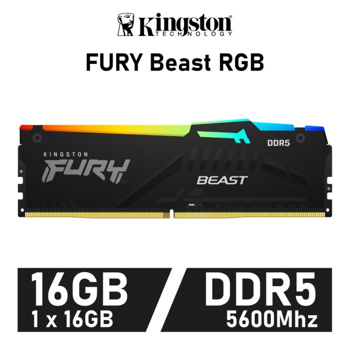 Kingston FURY Beast RGB 16GB DDR5-5600 CL40 1.25v KF556C40BBA-16 Desktop Memory by kingston at Rebel Tech