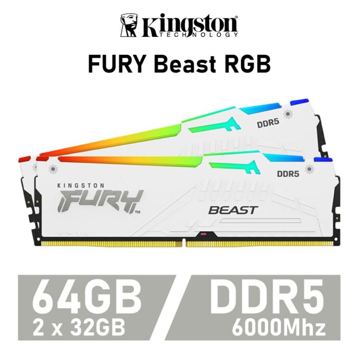 Kingston FURY Beast RGB 64GB DDR5-6000 CL36 1.35v KF560C36BWEAK2-64 Desktop Memory by kingston at Rebel Tech