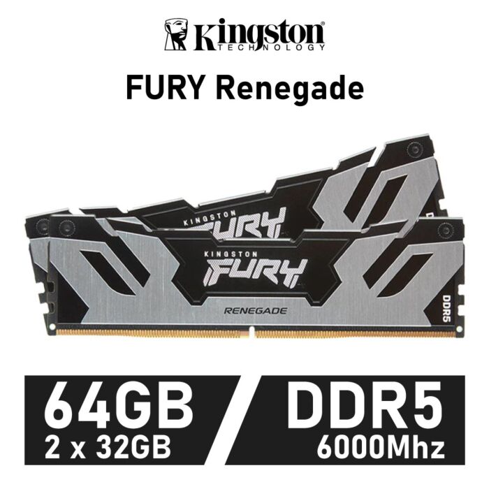 Kingston FURY Renegade 32GB Kit DDR5-6000 CL32 1.35v KF560C32RSK2-32 Desktop Memory by kingston at Rebel Tech